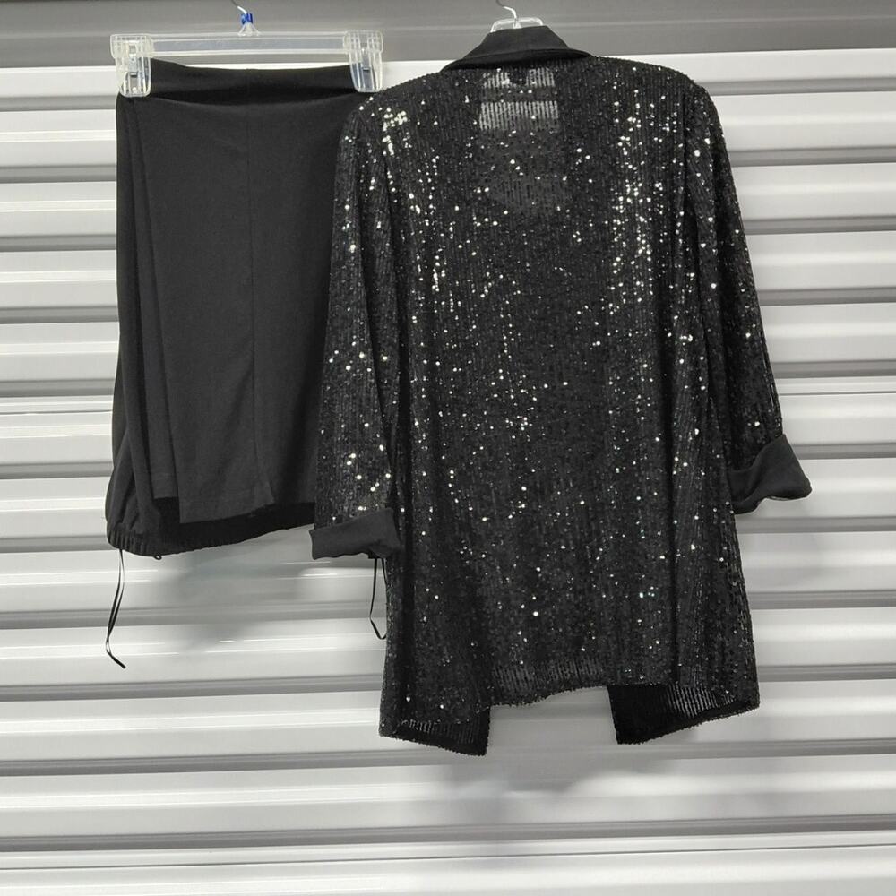 Womens Sequin Pant Suit Sz 10/12 Black Formal Evening Cocktail Party Set R & M - Picture 8 of 11